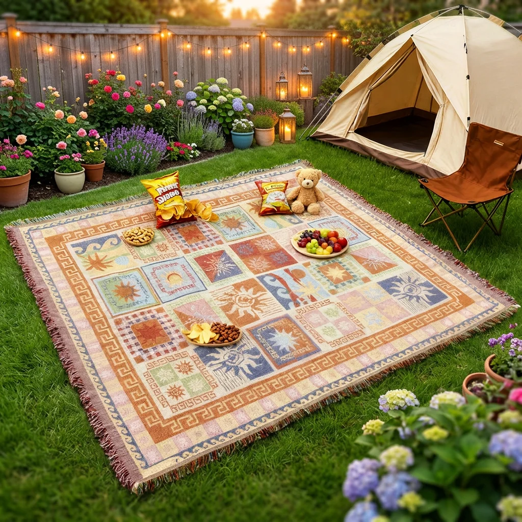 

Customized Bohemian Style Sun Pattern Thick Durable Foldable Picnic Mat Washable Spring Outdoor Camping Blanket Beach Tablecloth