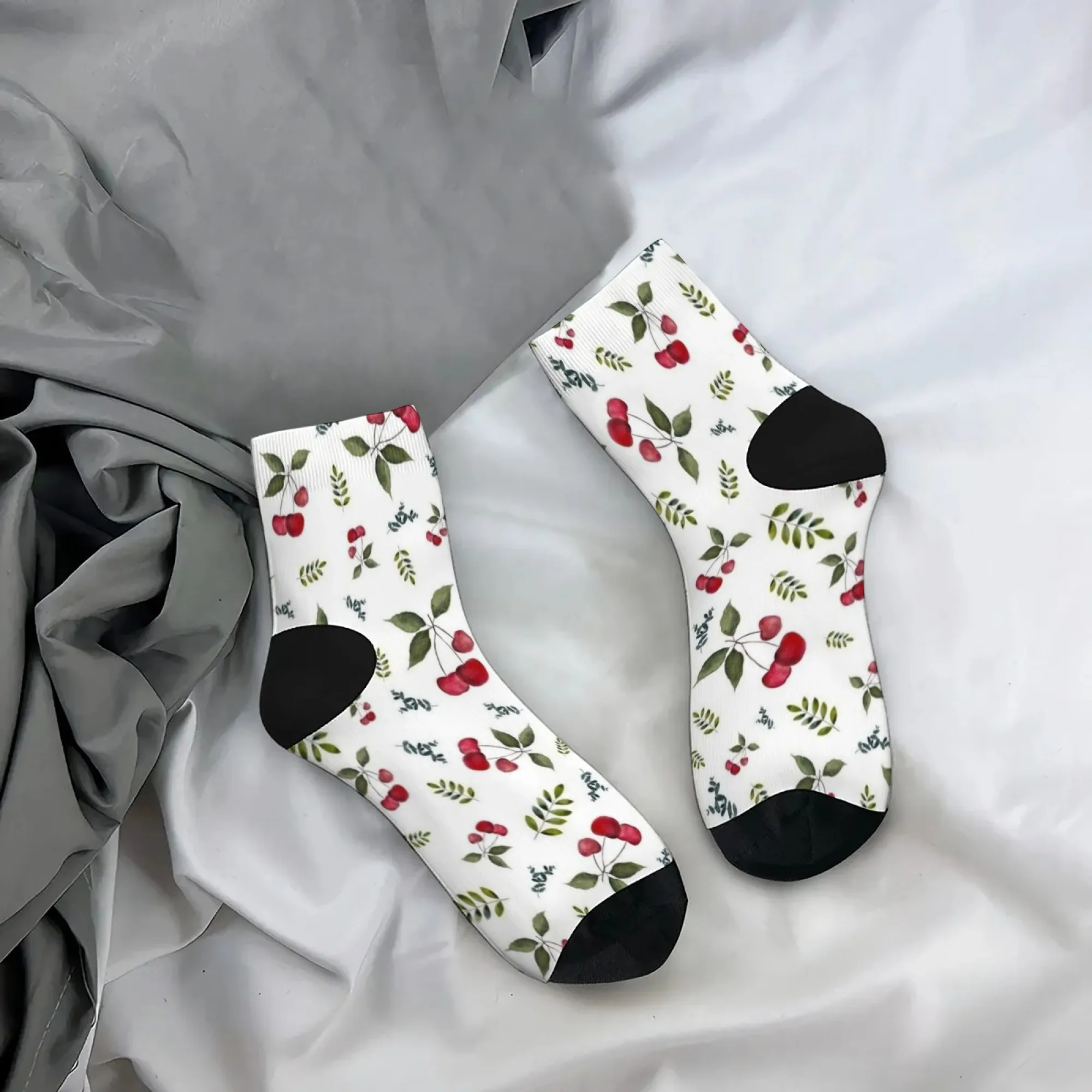 جوارب بنمط الفاكهة الحمراء، تصميم جرافيك عتيق مزين بالزهور، جوارب قصيرة، جوارب مضحكة مبتكرة، هدية كاجوال على طراز الهيب هوب قابلة للتنفس