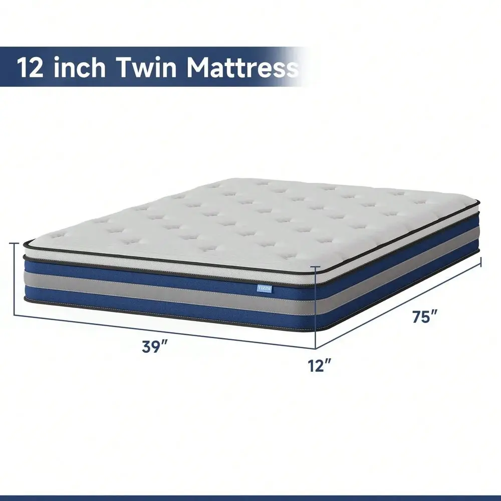 10 12 Inch Hybrid Mattress, Durable Pocket Spring Gel Foam Bed In A Box, Easy Setup Pressure Relief Mattress, Twin Full Size Su