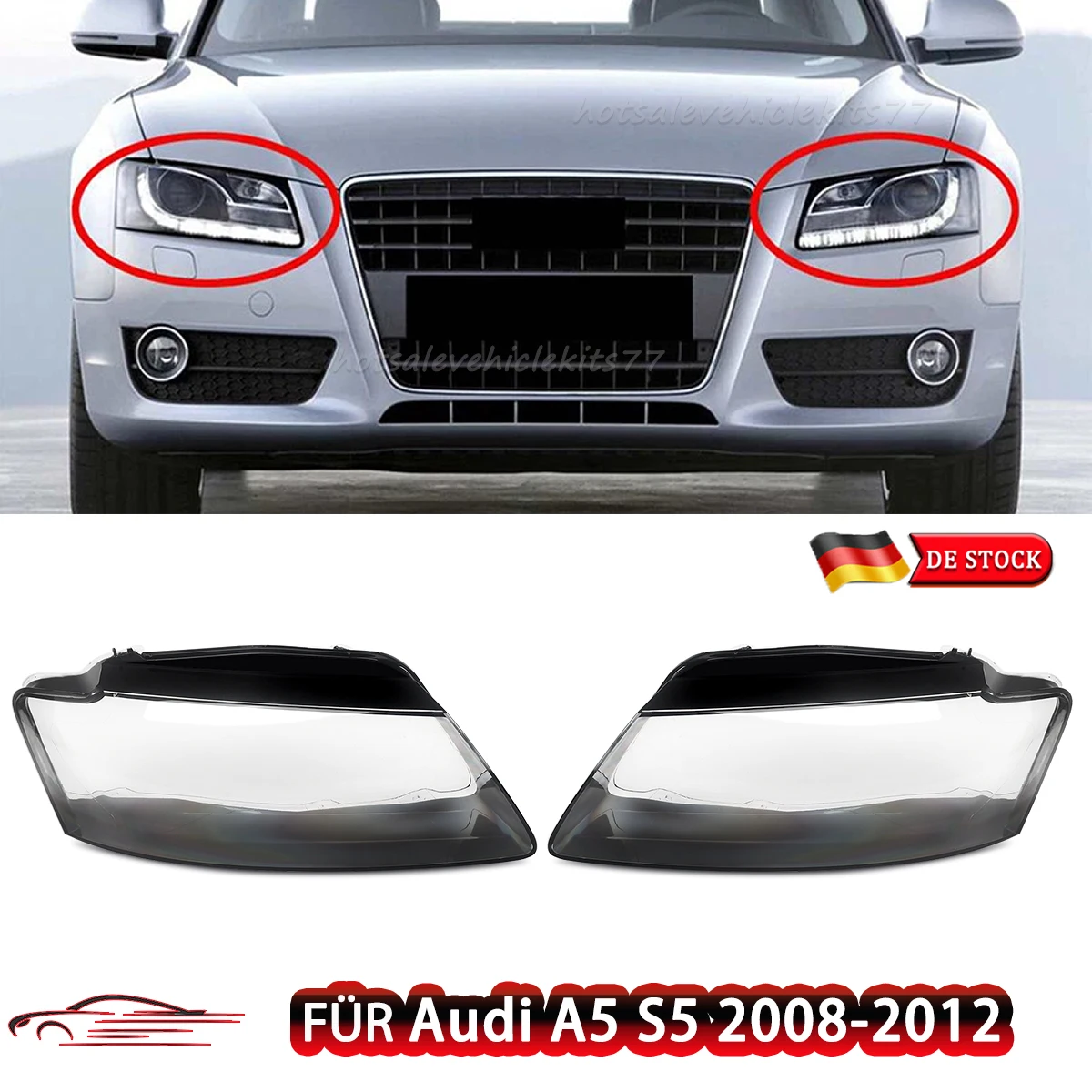 

Fit For Audi A5 S5 2008 2009 2010 2011 2012 Left Right Side Headlight Cover Lens Clear 8T0941029 8T0941030 Headlight Housing