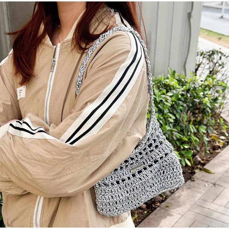 

Woven Basket Shoulder Bag For Women New Hollow Design Niche Crossbody Bag Fashion Simple Lightweight Underarm Bag Ladies Tote