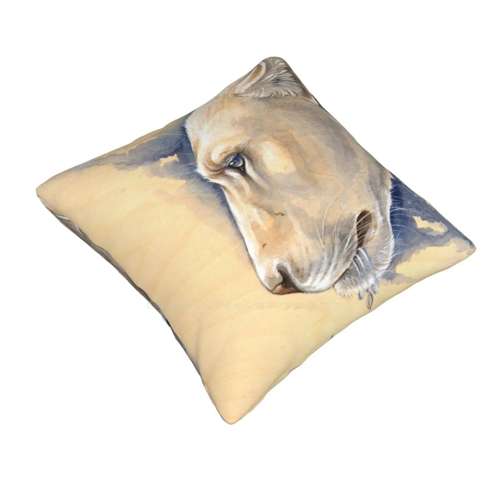 Ether Funny Cute Decor Square Pillowcase Lioness Keys Lions Loss Surreal Blue Fantasy Wood White Lion