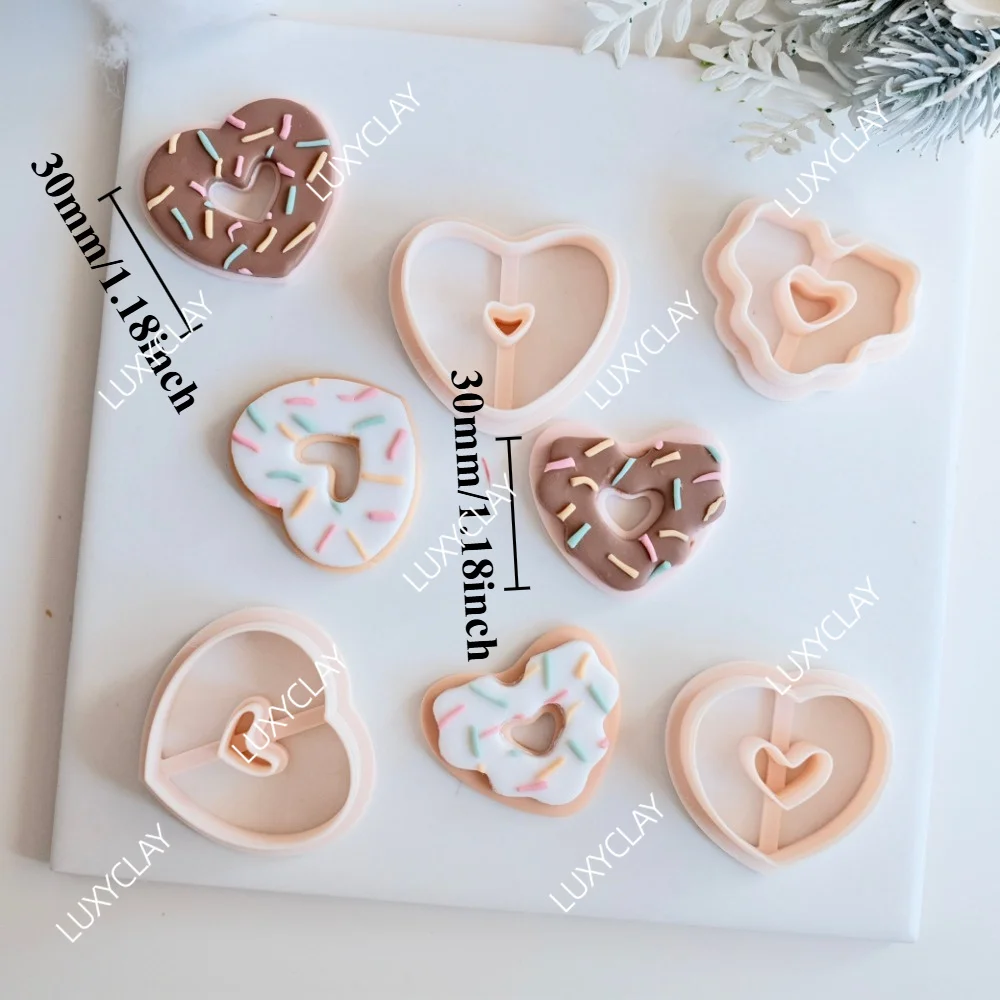 4pcs/set Valentine's Day Heart Donut Shape Polymer Clay Cutters, Hollow Heart Pattern Clay Molds for Earrings & Jewelry Making