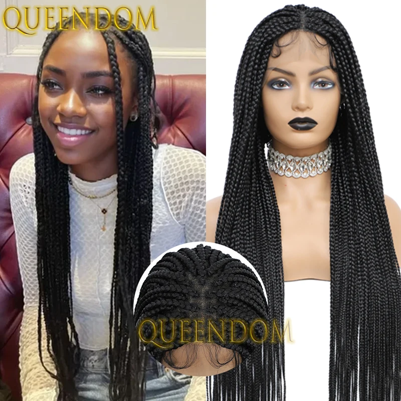 Synthetic 36 Inch Protective Braid Wig Full Lace Micro Crochet Box Braided Wig for Black Women Knotless Cornrow Plait Braids Wig