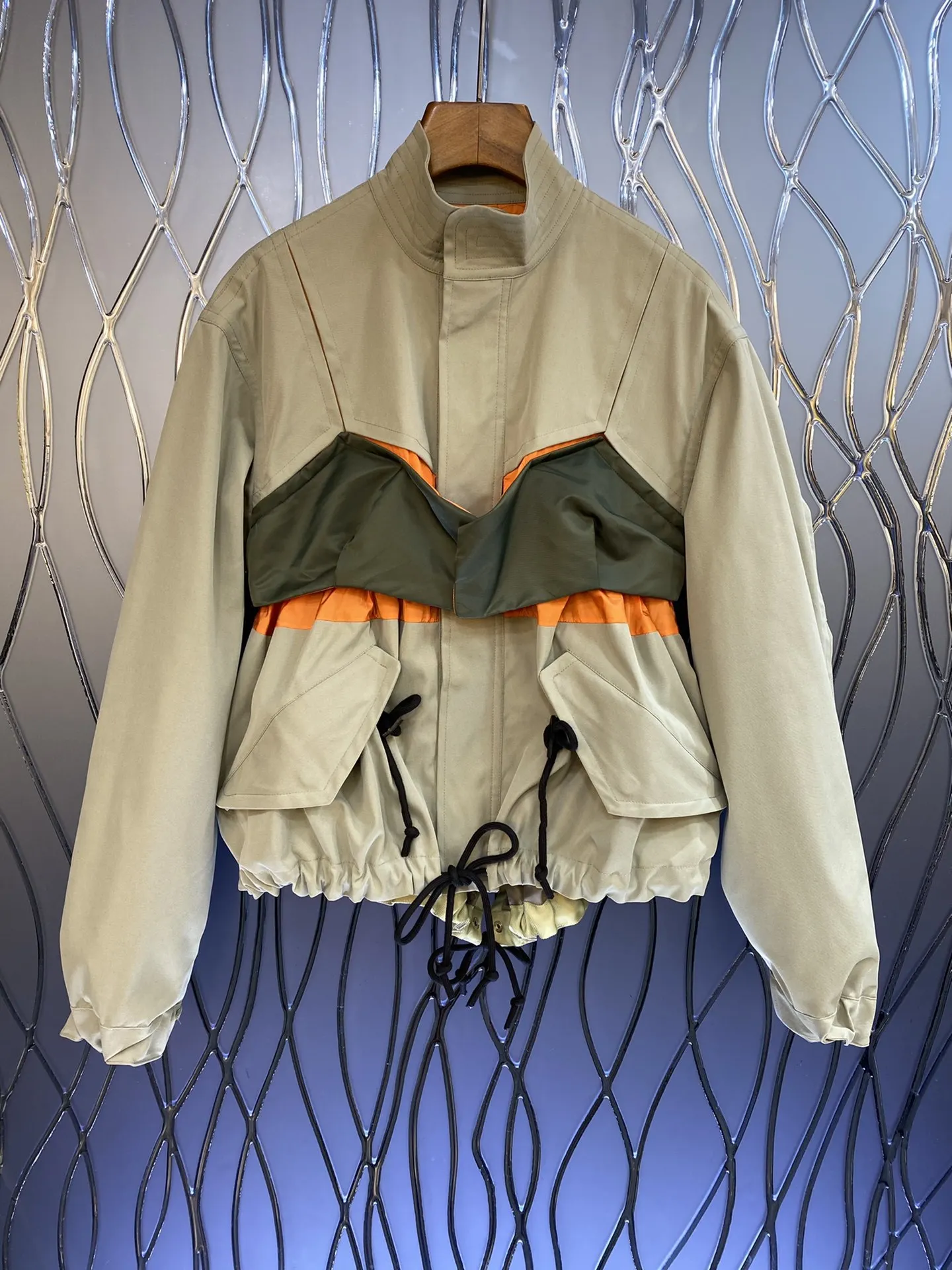

New 2023 Winter Autumn And Women's ClothingPatchwork Design Drawstring Stand Collar Jacket 1012