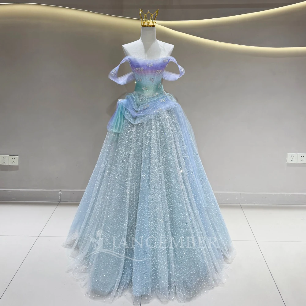 Splendid Quinceanera Dresses Gradient Tulle A-line Customized Off Shoulder Floor-Length Sequins Beading vestidos de 15 quinceane
