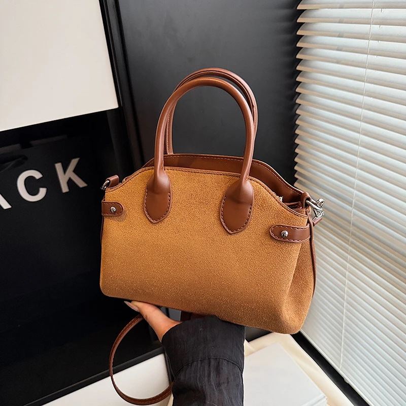 

Autumn and Winter Vintage Women's Bag Large Capacity Suede Shoulder Bag Solid Color Simple Casual Commuter Bag Retro Handbags