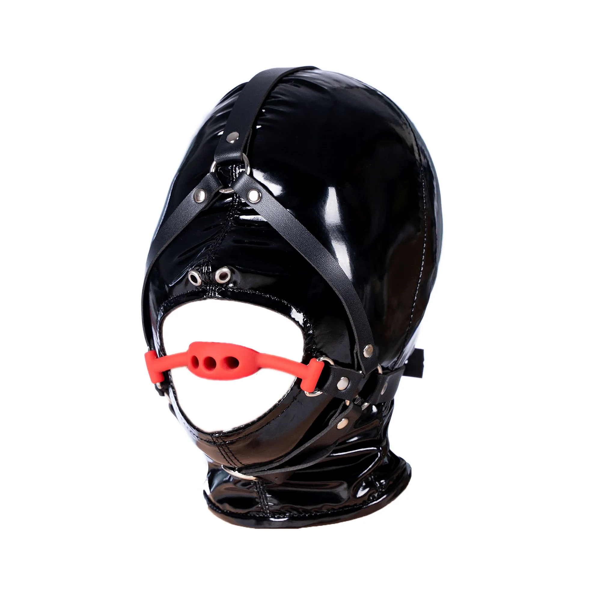 Fetish Leather Head Mask Wtih Open Mouth Breathable Sex Ball Harness Strap Gag BDSM Bondage Sex Slave Hood For Couple SM Toy Kit