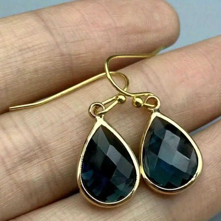 

1 пара элегантных сережек с синими драгоценными камнями в форме капли - в стиле бохо, сверкающие эффектные украшения для женских банкетов
