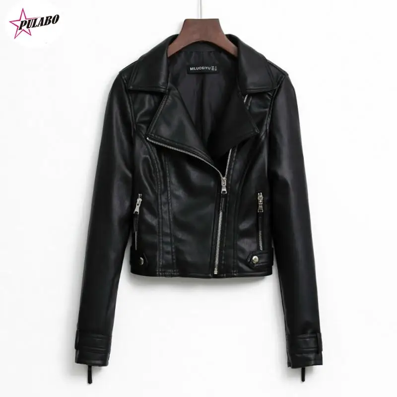 PULABO y2k Women Smooth Motorcycle Faux Leather Jackets Ladies Long Sleeve Autumn Winter Biker Streetwear Black Pink Coat