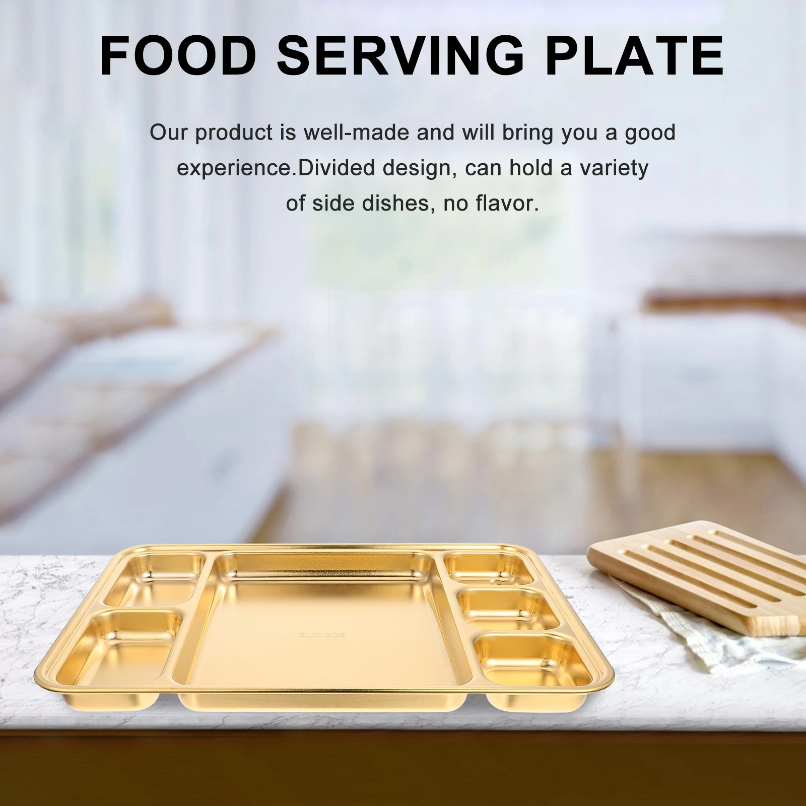 

1pc Stainless Steel Divided Plate Food Container Food Storage Plate Home Breakfast Barbecue Serving Household Tableware