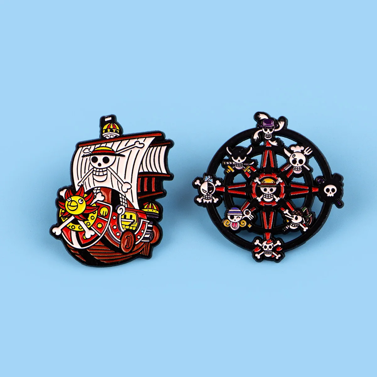 2pcs Cute Enamel Pins Set Anime Ship Brooches for Backpacks Hat Lapel Pins Badges for Fans Gifts Cosplay Accessories Toy