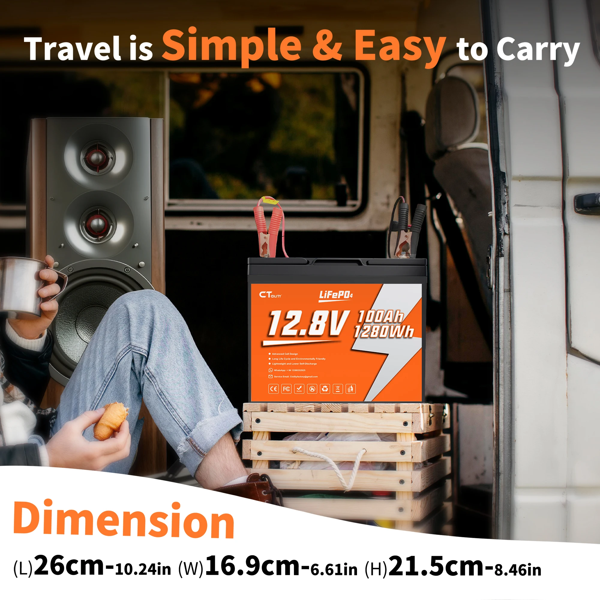 CTOLITY CT100-12 100000mAh 1280Wh 12.8V محطة طاقة محمولة مع بطارية تخزين الطاقة الشمسية الكهروضوئية للسياحة RVs #5