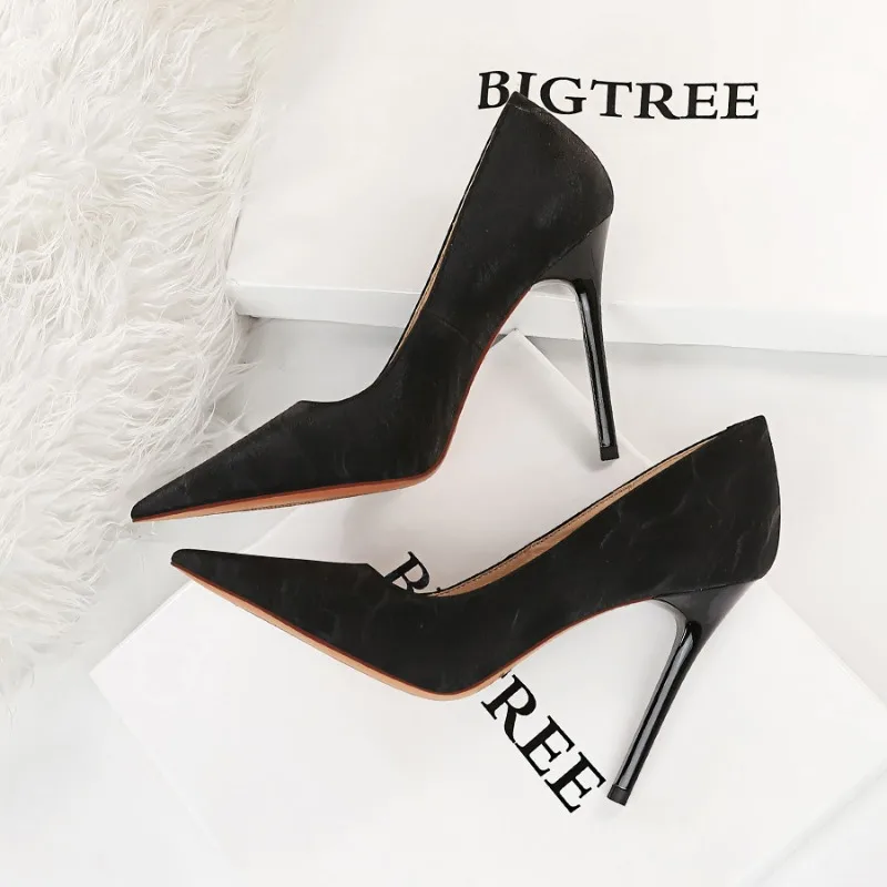 BIGTREE Sexy Classic High Heels Women Pumps Wedding Solid PU 10.5CM Thin Heels Cover Heel Office Ladies Slip on Shoes Woman