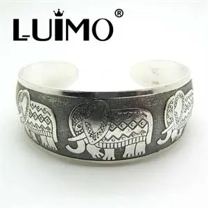 Vintage Bohemian Silver Plated Elephant Bangles Women Elegant Tibetan Round Turkish Hand Festival Jewelry