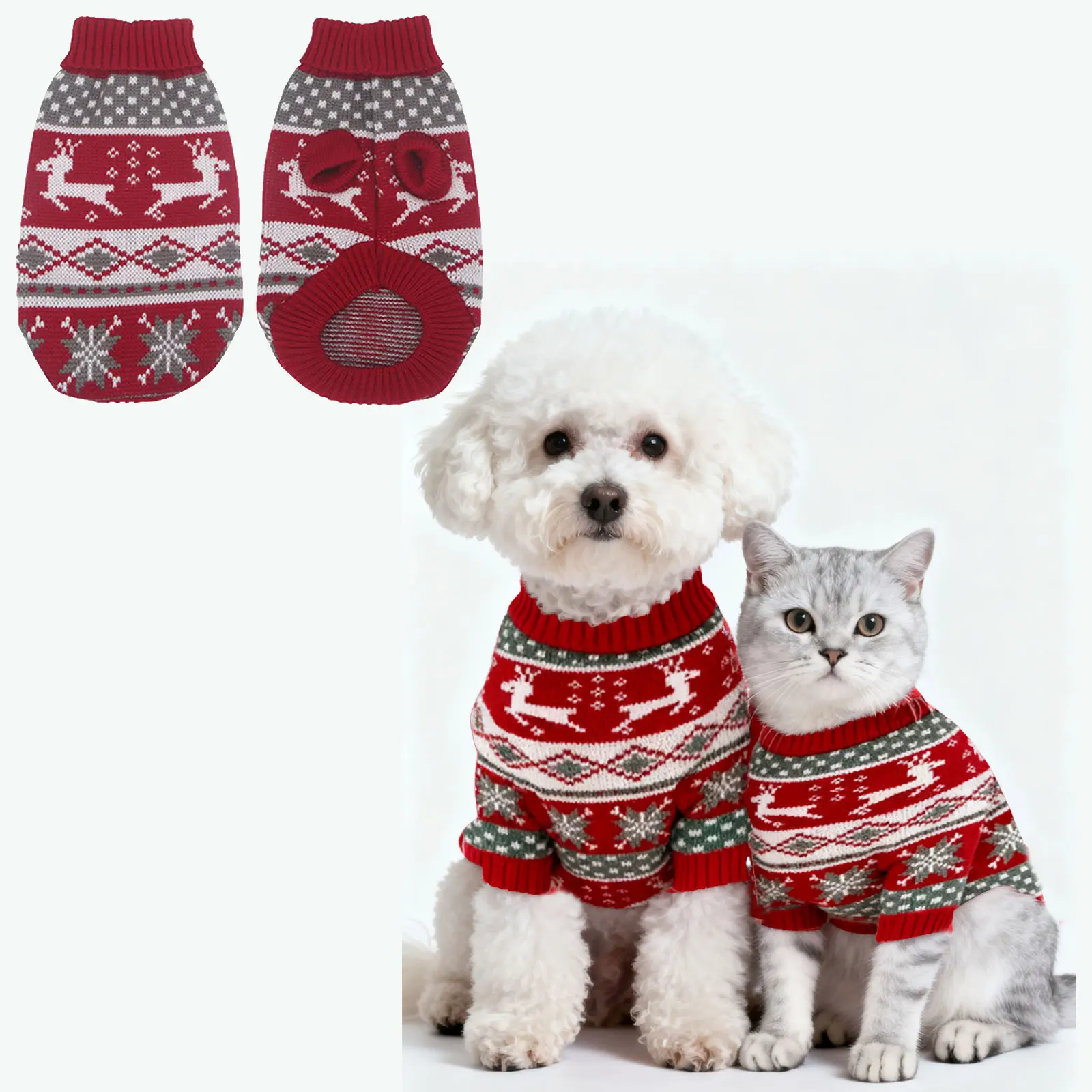 

Pet Christmas Sweater Cats & Dogs ‘s Winter Warmth Coat Reindeer Snow Knit Sweater Suitable Small Medium-sized Cat Puppy