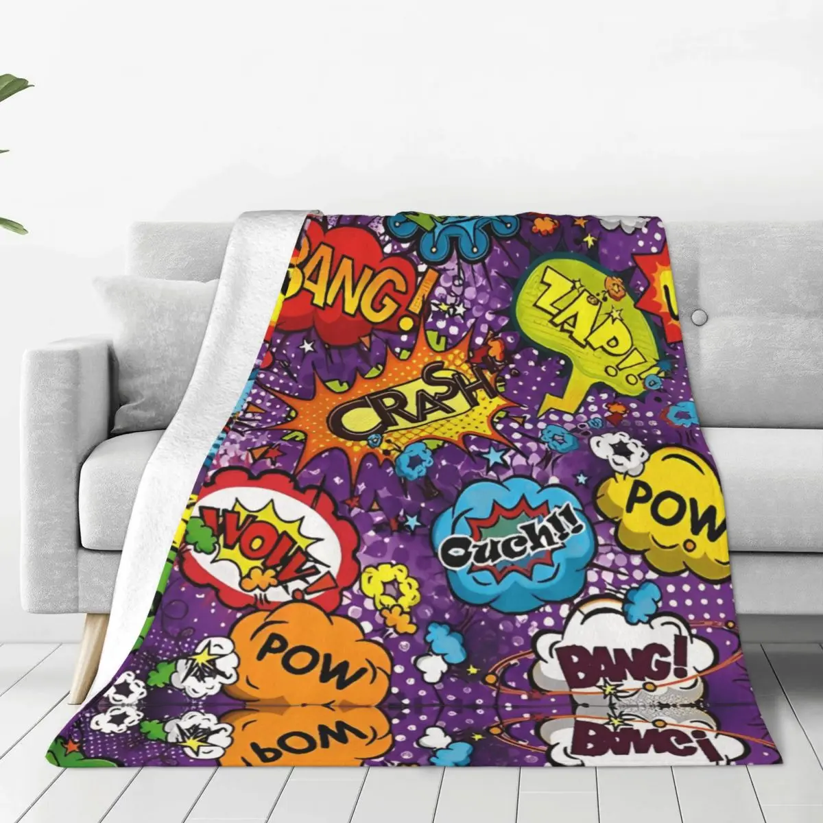 Comic Book Explosion Graffiti Art Pattern Blanket  Plush Throw Blanket For Couch Chair Travel Office Flannel Bedspread Bed Cover