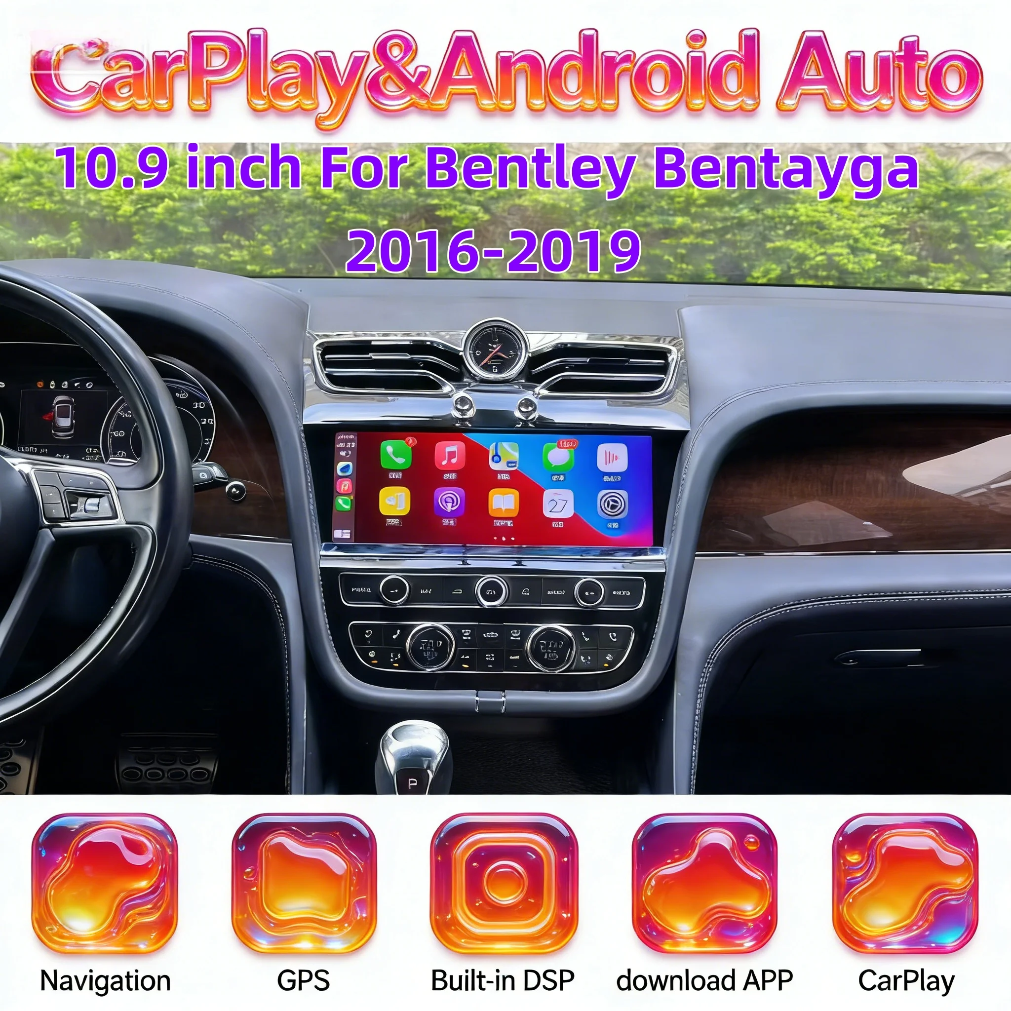 

10,9-дюймовый мультимедийный Android-видеоплеер для Bentley Bentayga 2016-2019, радио Carplay, стерео DSP, GPS, WIFI, сенсорный экран