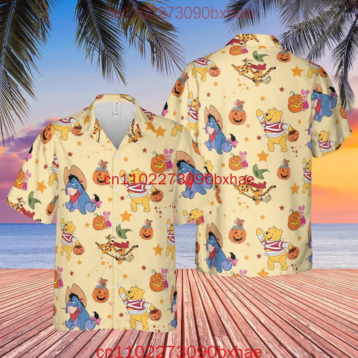 

Winnie the Pooh Halloween Hawaiian Shirt Disney Fashion Street Men's And Women's Children's Short Sleeved Button Up Shirt
