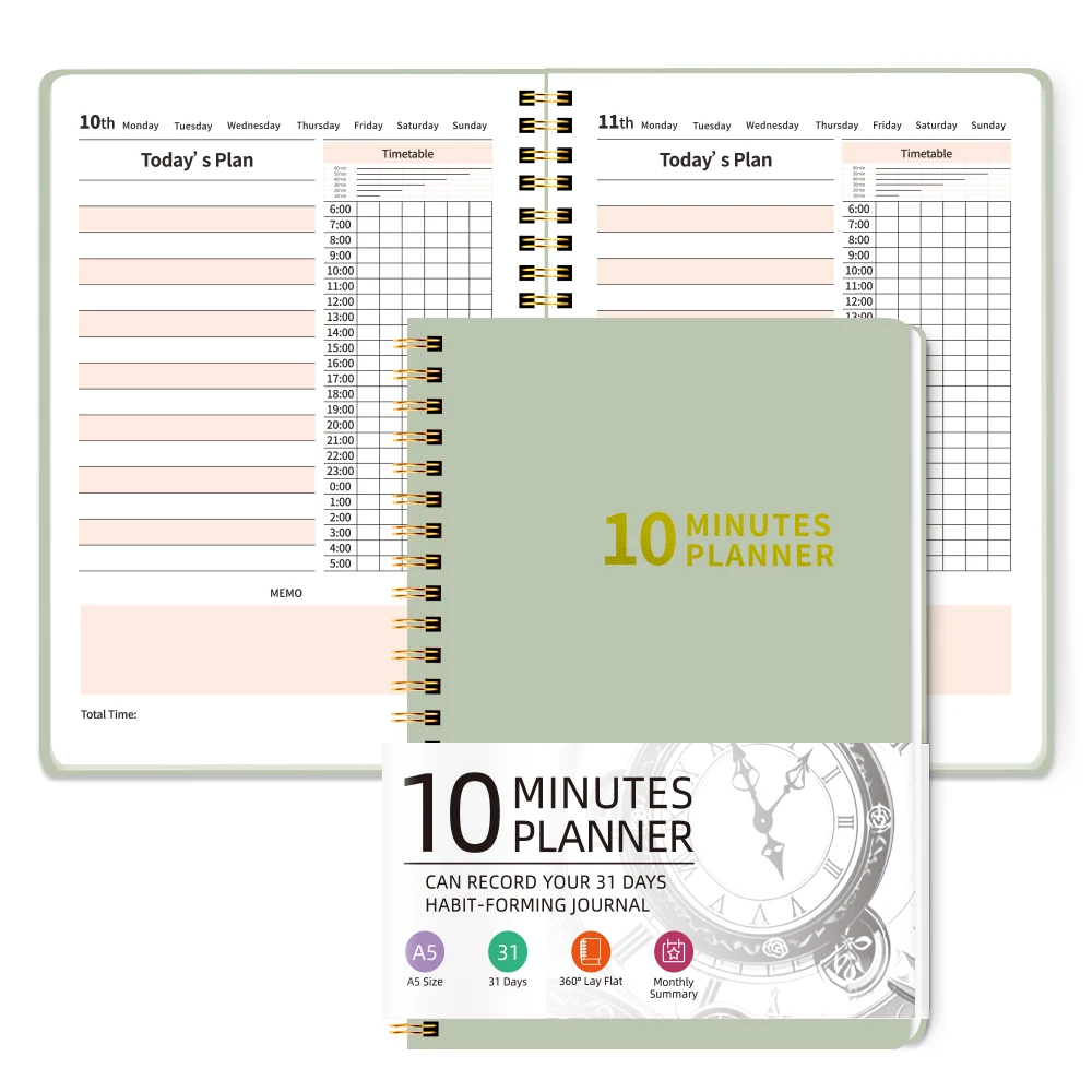 

10 Minutes Planner A5 Daily Time Blocking Journal 31 Day Habit Tracker Hourly Schedule Spiral Bound Productivity