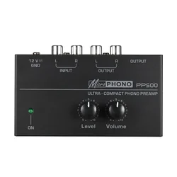 Preamplifier Phono Preamp Ultra-Compact Audio Amplifier With Level Volume Control 2xRCA Input 2xRCA 1/4