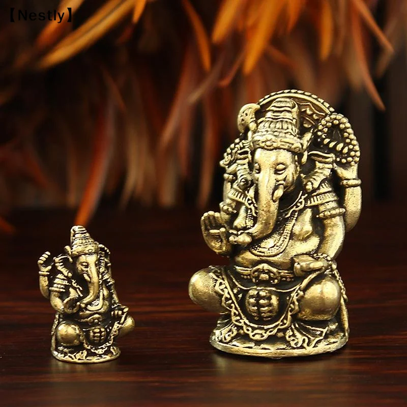 1/3PCS Asia India Thailand Elephant God Figure Sculpture Mini Vintage Brass Ganesha Statue Home  Desk Decora Ornament〔Nest〕