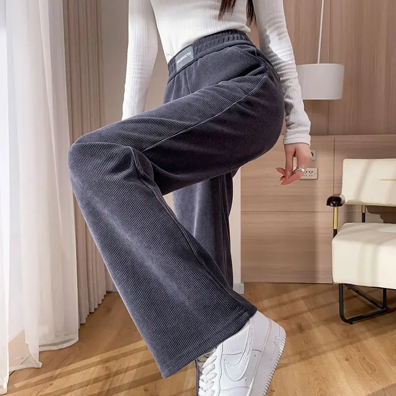 

Women's Thickened Wide Leg Pants Vintage Fleece Casual Straight High Waist 2024 New Autumn/Winter Women X590