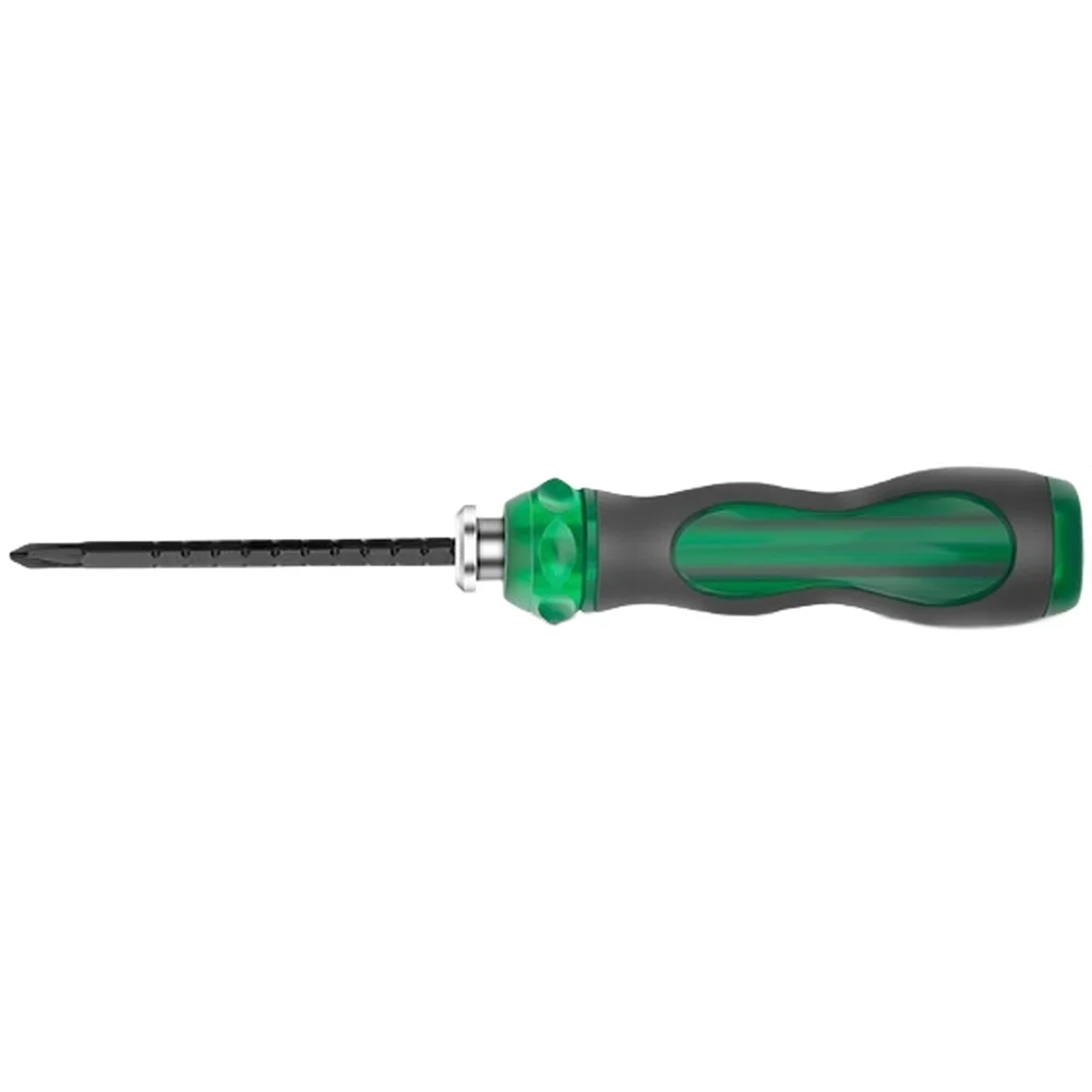 Retractable Dual Tip Screwdriver with Slotted Ratchet Action and Chrome Vanadium Steel Construction for Reliability