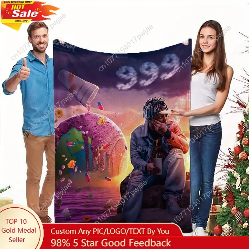 

Juice World Rapper Patterned Digital Print Fleece Blanket Soft Warm Reusable Nap Suitable for Sofa Office Bed Custom blankets