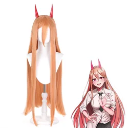 Anime Chainsaw Man Power Wig Cosplay Long Orange Colors Hair Heat Resistant Makima Power Wigs Props Horns Accessories