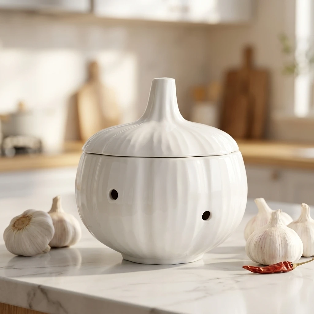 Ceramic Keeper Ventilated Garlic Storage Jar for Kitchen Countertop Moisture Resistant Food Container Ginger Chili Pot