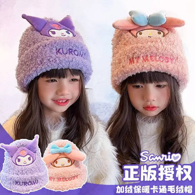 Sanrio Girl Hat Winter Child Kuromi Thicken Cycling Keep Warm Cartoon My Melody Cinnamoroll Pochacco Pom Pom Purin Hello Kitty