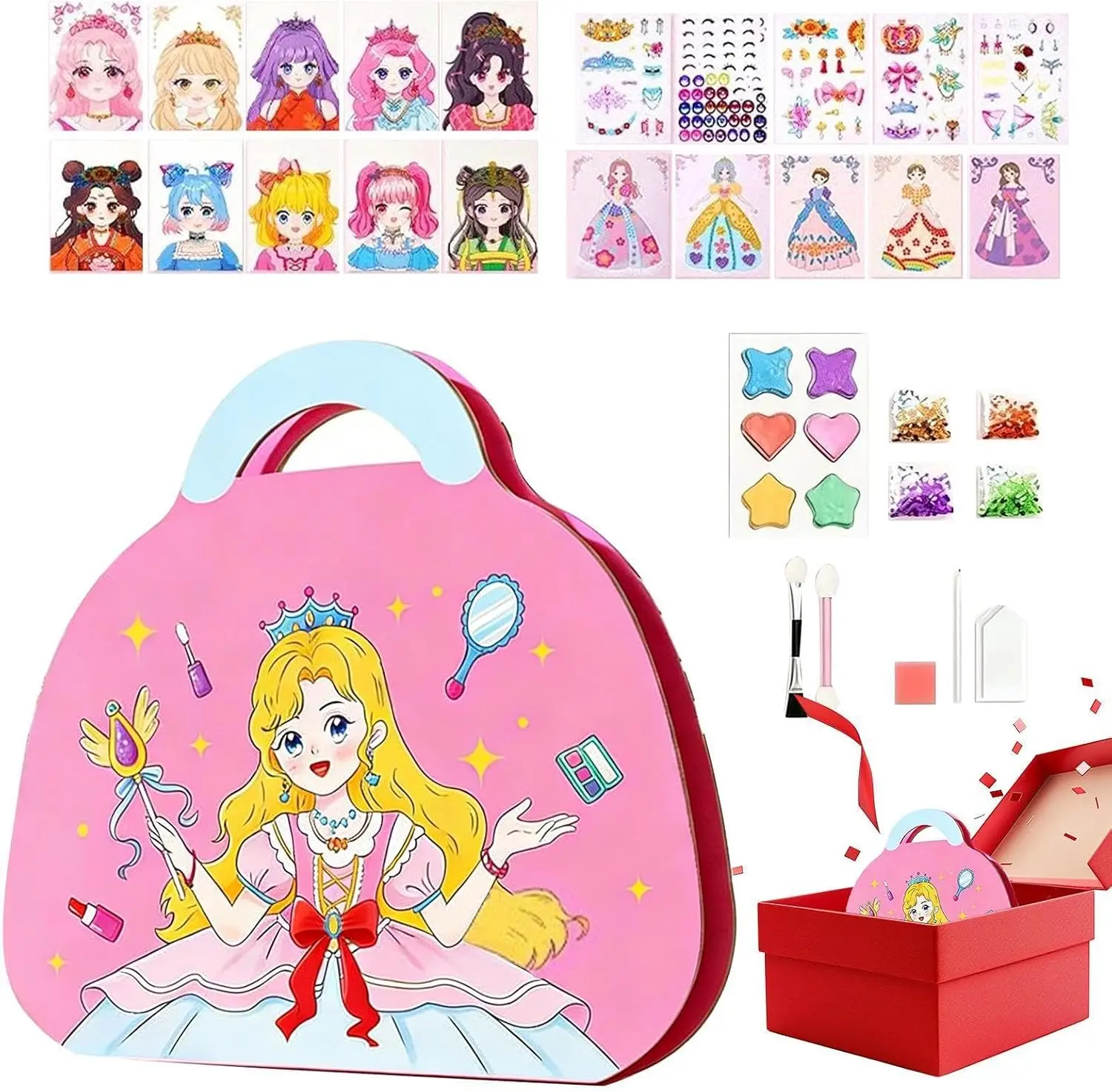 Princess Glam Make Up Kit Glam Book with PaintingSparkly Gem Painting Fun Crafts With Foil Art Poked Art Watercolor Stickers