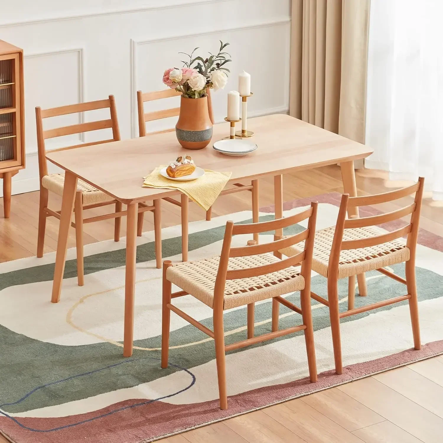 Wood Rattan Dining Room Chairs With Comfortable Woven Seat,Fully-Assembled