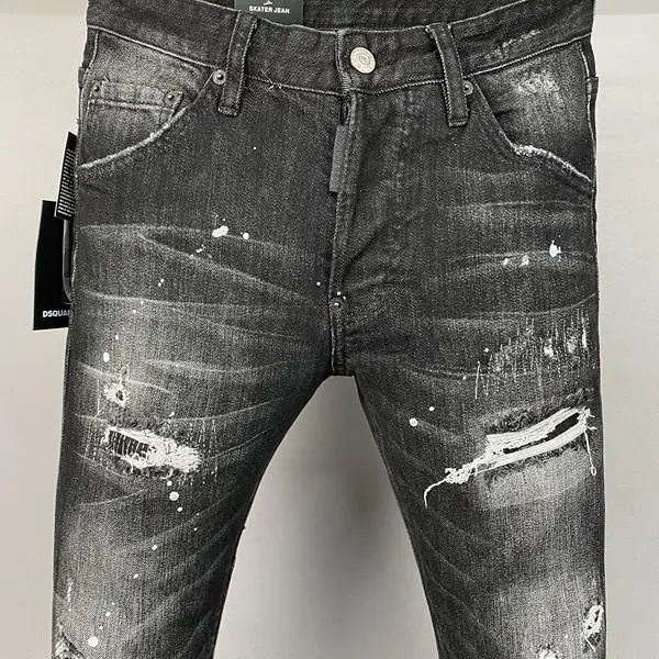 

Faionable D2 Jeans Men's Ripped Patchwork Stretchy Trendy Lightweight Premium Denim Jeans Youthful Sle Straight Leg Fit