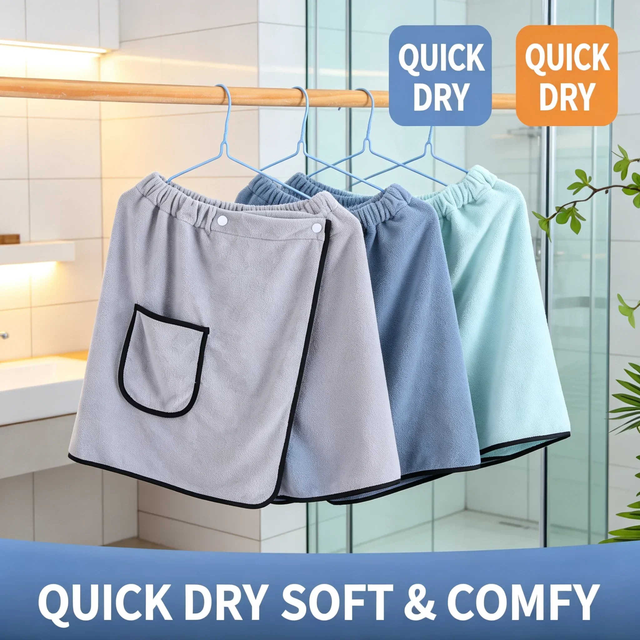Snap Closure Soft Quick Dry Bathroom Kids Bath Wrap shorts  Swimming Pool Bath Towel shorts Beach Shower Spa Swimming Cover Up