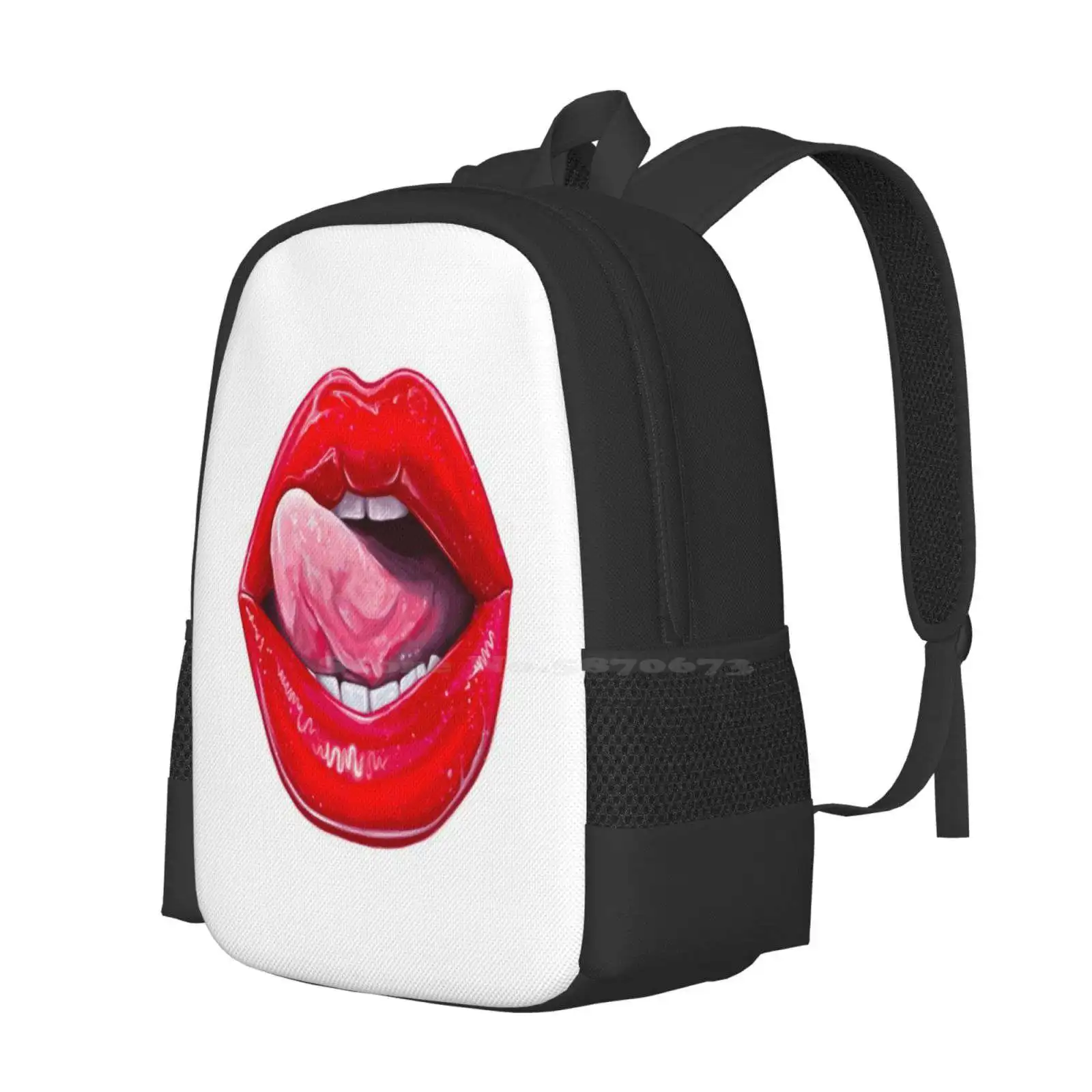 Red Lips Pattern Design Laptop Travel School Bags Red Lips Lipstick Mouth Tongue