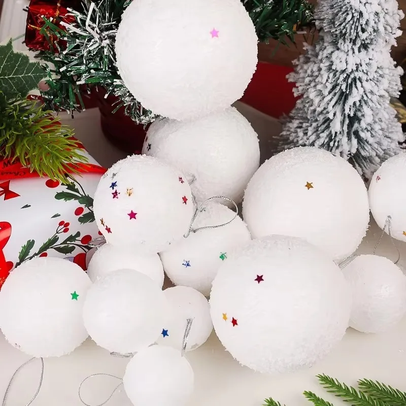 6/36PCS Round Foam Snowballs Christmas White Star Snow Ball Xmas Tree Hanging Pendant Artificial Fake Snow Ball Drop Ornaments