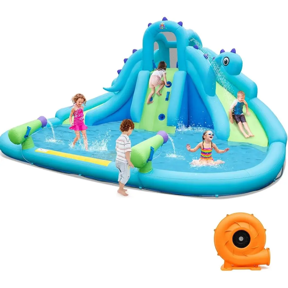 

Iatable Water Slide с динозавром, двойные горки Kids Mega Waterslide Park Тяжелая стена для скалолазания для гонок на открытом воздухе, Blow