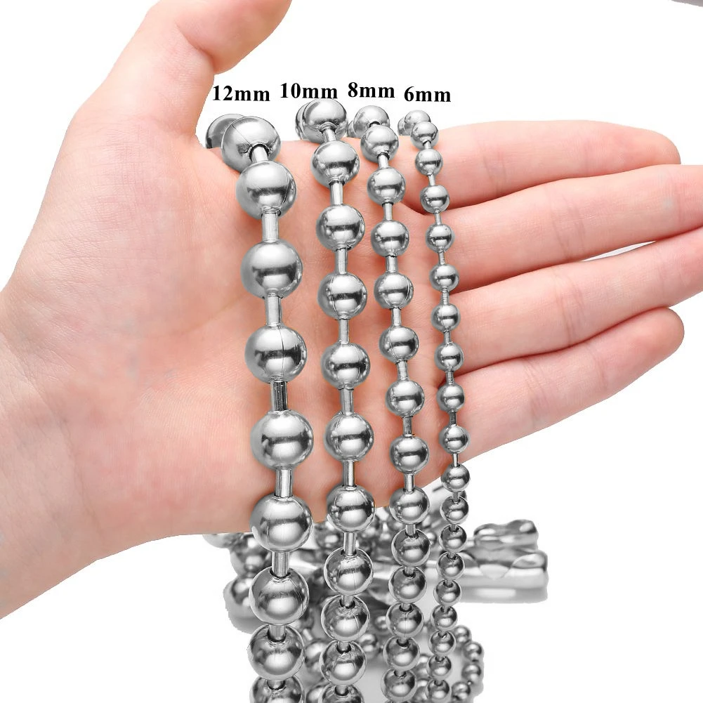 6/8/10/12mm cor prata contas de aço inoxidável bola corrente colar moda jóias para mulheres homens 7 "-40"