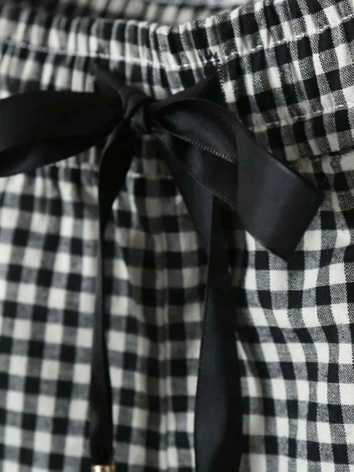 กางเกงขายาวทรงหลวมลายสก็อตสำหรับผู้หญิง ผูกเชือก เอวสูง ขากว้าง ใส่สบาย เหมาะกับฤดูร้อน สไตล์กระโปรง