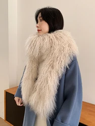 Winter Fashion Warm Long Sheep Fur ladies Scarves Genuine Fur 100% wool women scarf