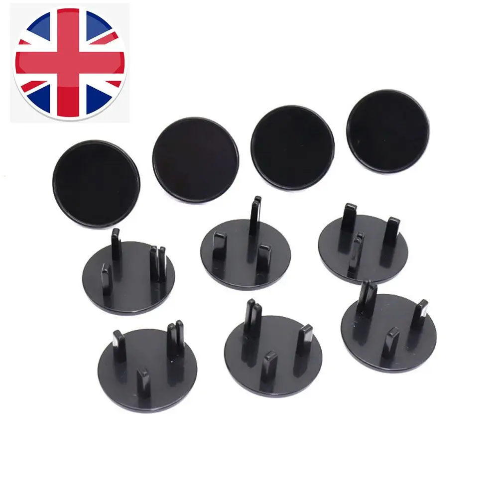 Black ABS  Outlet Safety UK Power  Guard Protector Plug Cover Safety Power Protection Cover 10Pcs