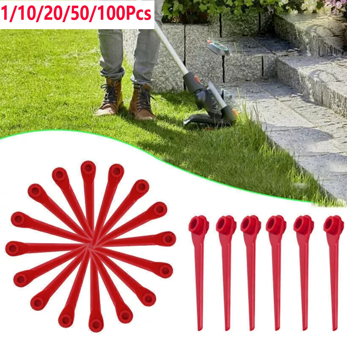 

1/10/20/50/100Pcs Red Grass Trimmer Plastic Cutter Blades Brushes Blades Parts Fit For Gardena Cordless Grass Trimmer Lawn Mower