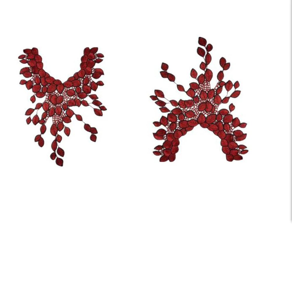 

2pcs Flower Lace Collar Dark Red Hollow Design Lightweight Nylon Diy Sewing Neckline Embroidery Patches Clothes Accessories