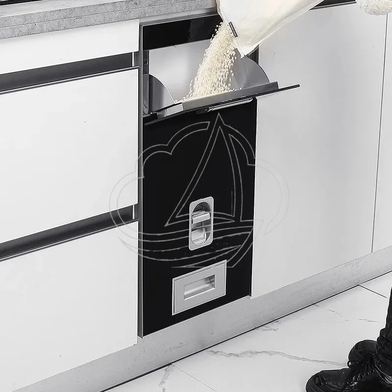 Foreign trade kitchen rice box embedded cabinet 304 stainless steel rice bucket metered household