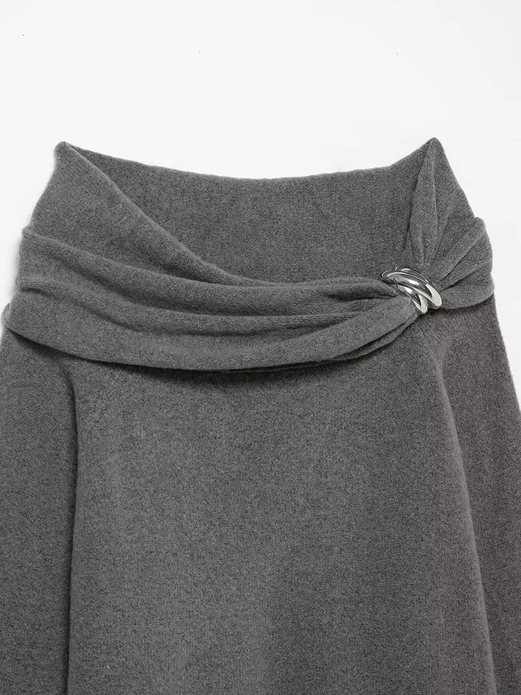 NLZGMSJ سترة نسائية بلوفر 2025 خريف شتاء موضة جديدة بلون سادة وأكمام طويلة بلوزة نسائية أنيقة عالية الشارع