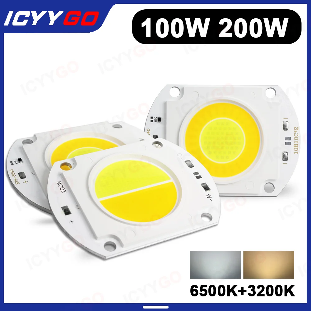 100W 200W LED COB LED Chip DC30-32V Warm White Cool White Dual Color Suitable for COB Audience Lighting LED Beads Floodlights
