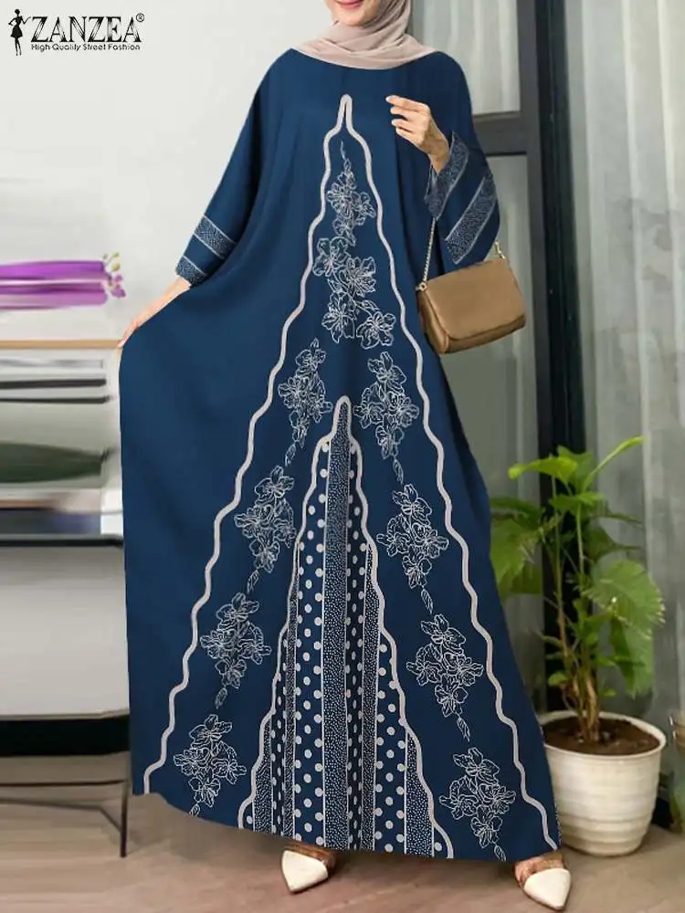 

ZANZEA Long Sleeve Bohemian Long Robe Floral Printing Islamic Casual Loose Muslim Fashion Maxi Vestidos O Neck Women Abaya Dress