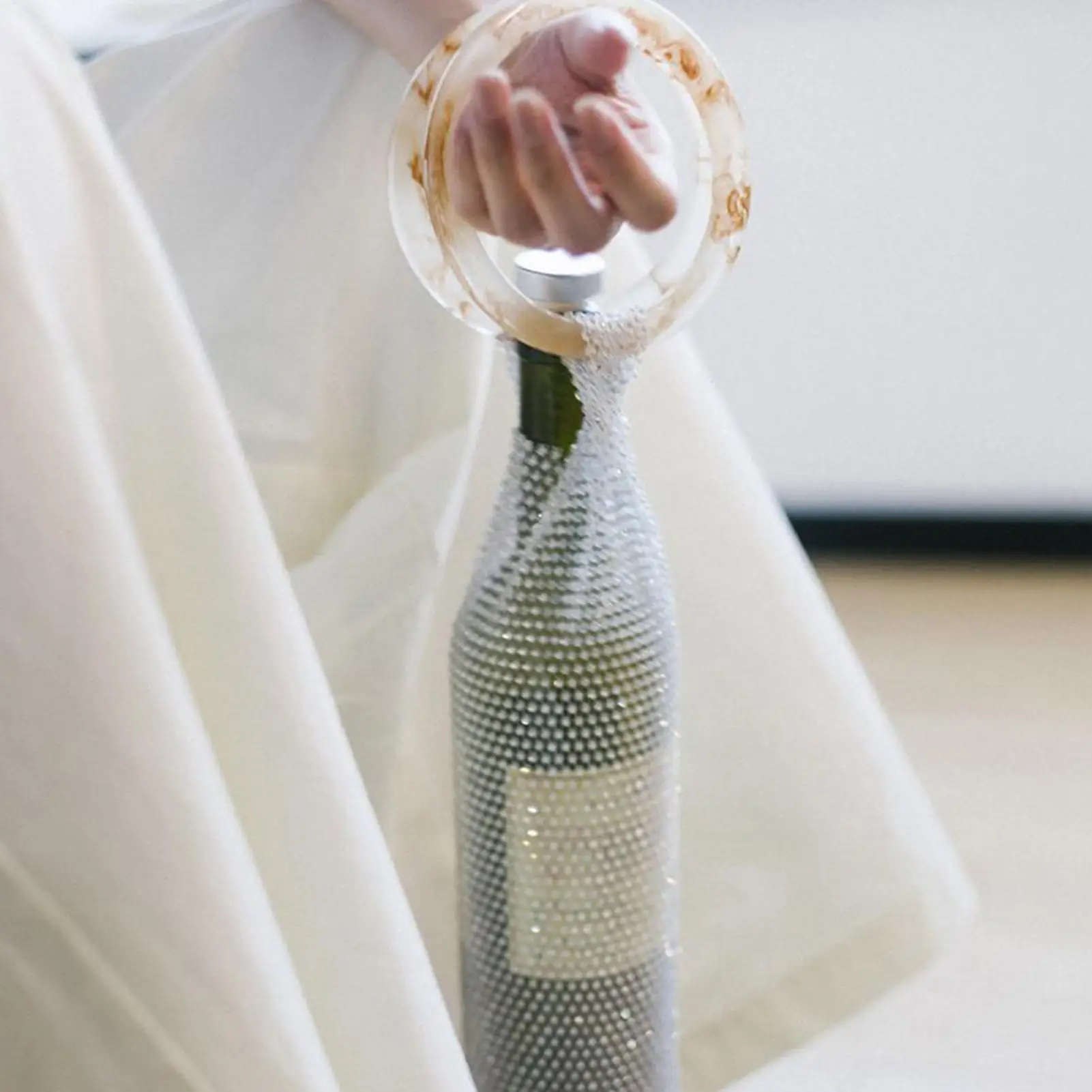 

Wine Tote Bag Rhinestone Mesh Pouch With Handle Wine Bottle Pouch For Champagne Celebration Party Wedding Picnic Dinner Travel